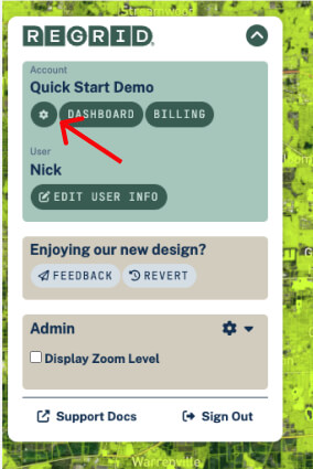 Access account settings from the Regrid menu